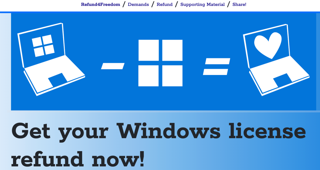 Refund4Freedom官网宣传图:移除Windows系统获得自由