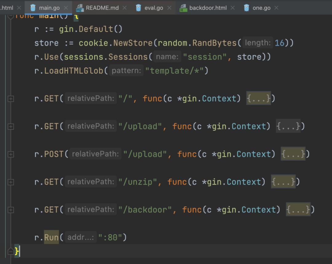 Go语言Web应用主路由代码截图