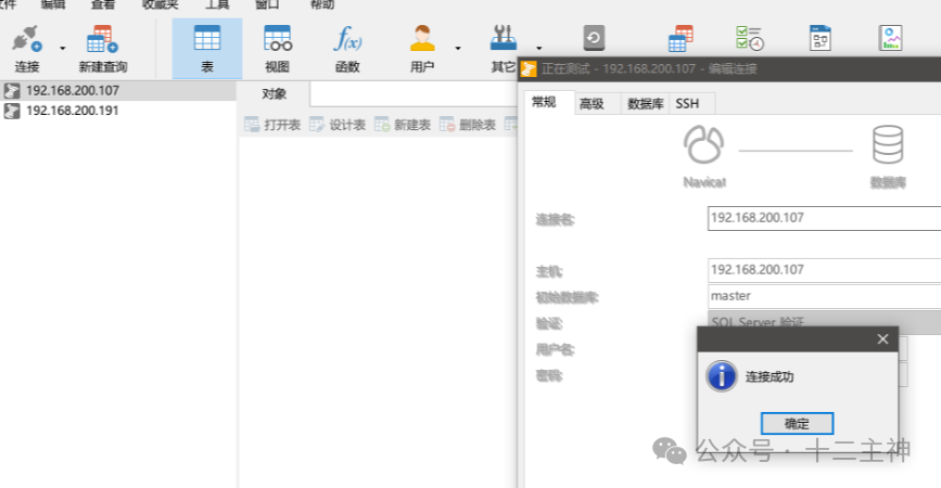 Navicat连接MSSQL数据库成功 - 192.168.200.107