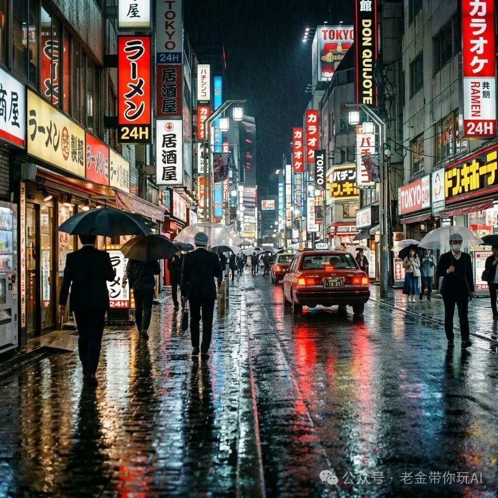 Nano Banana 2生成的4K测试图:都市雨夜街景