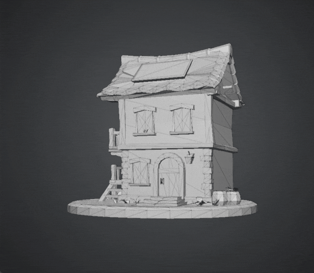 低多边形风格3D房屋模型旋转展示