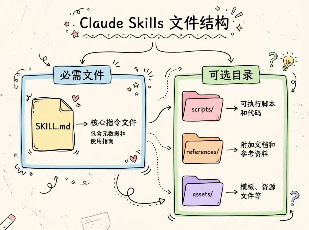 Claude Skills文件结构示意图