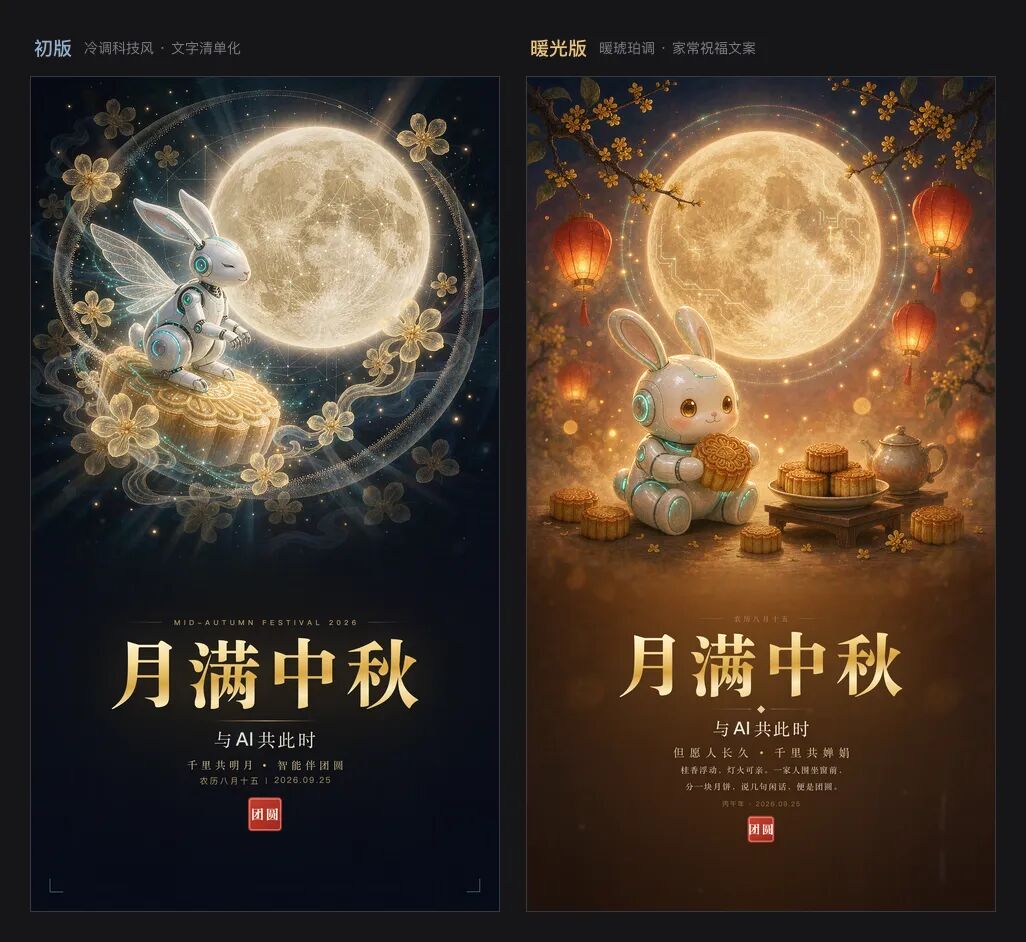 初版与暖光版中秋海报对比