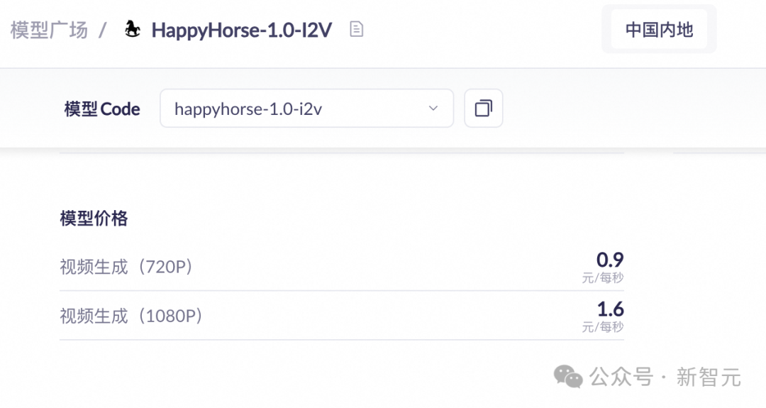 HappyHorse模型定价详情界面