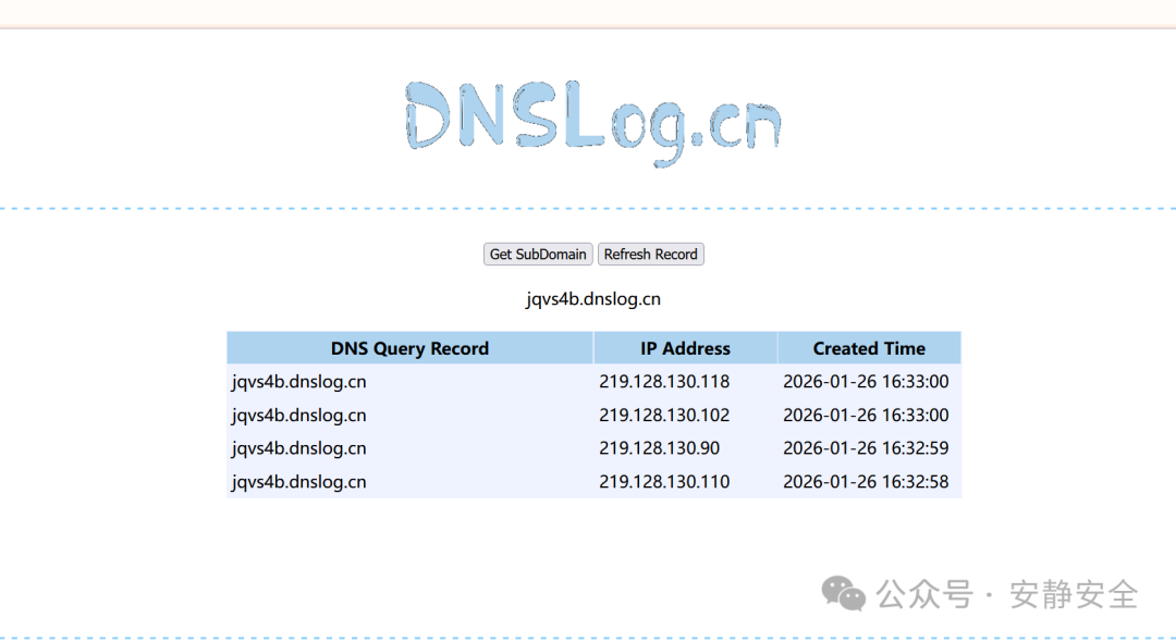 DNSLog平台接收到的请求记录