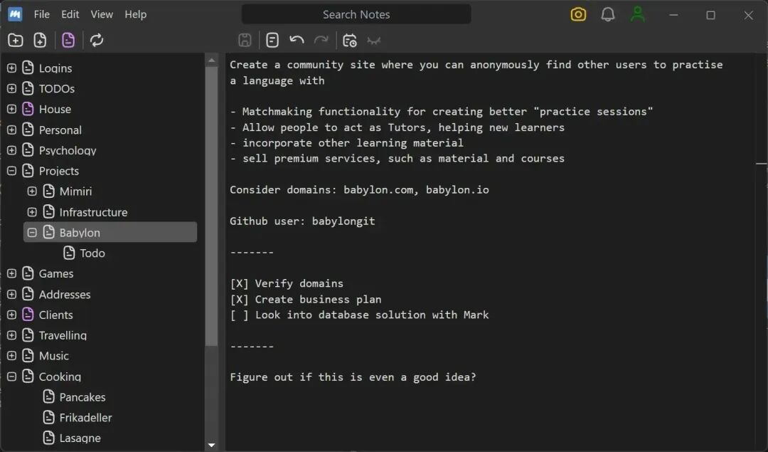 Mimiri Notes 树状笔记结构界面