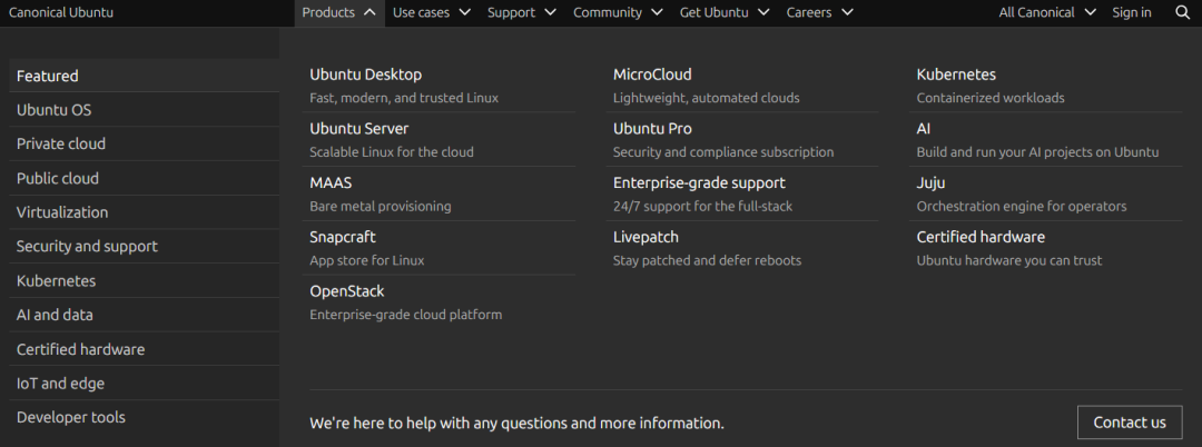 Ubuntu Server 官网产品页面截图