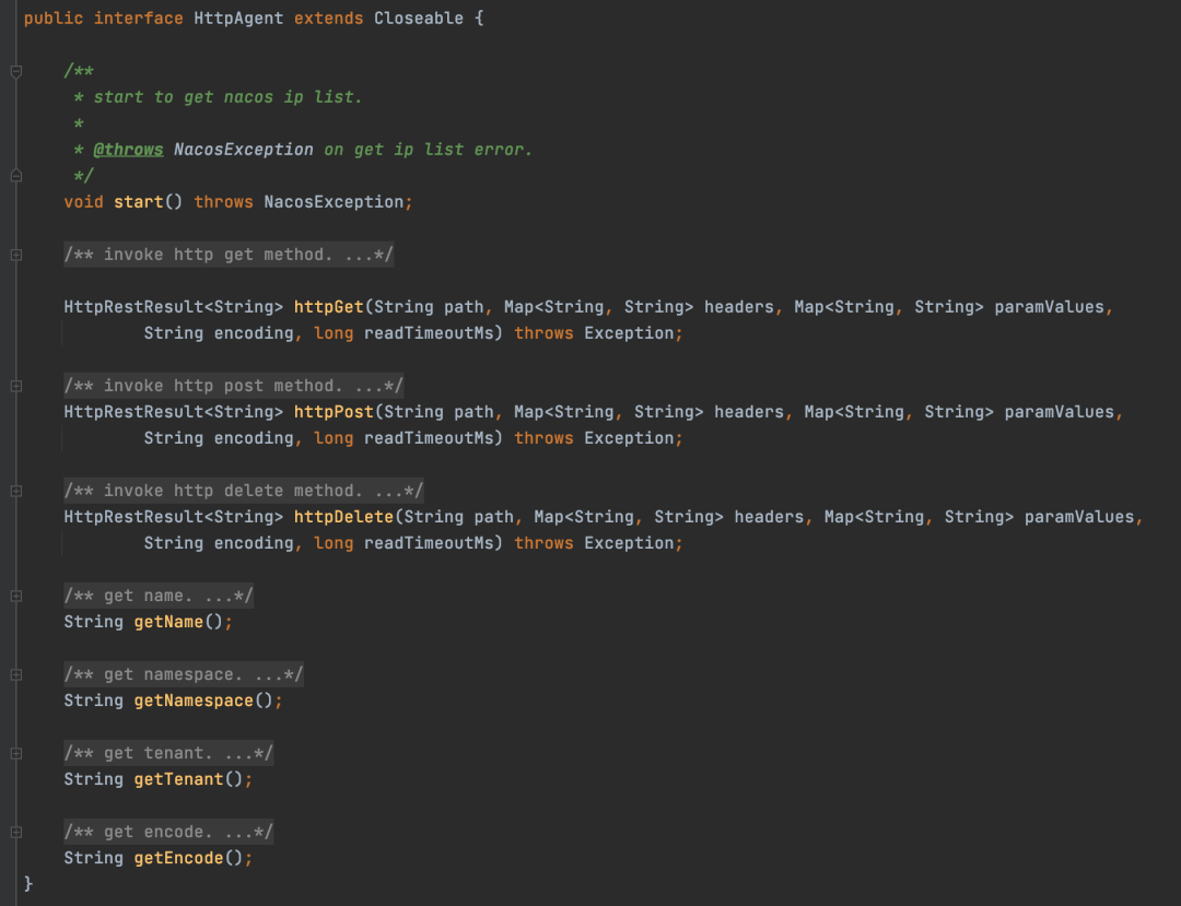 Nacos HttpAgent接口代码截图