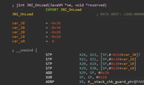 JNI_OnLoad函数栈帧初始化代码