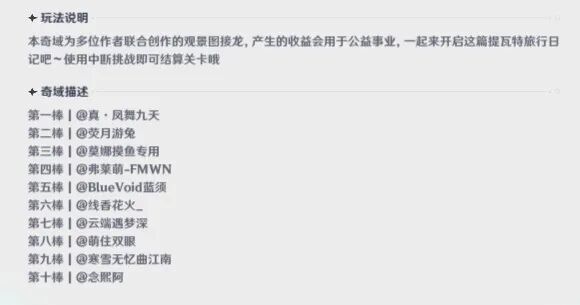 提瓦特旅行日记的玩法说明与作者名单