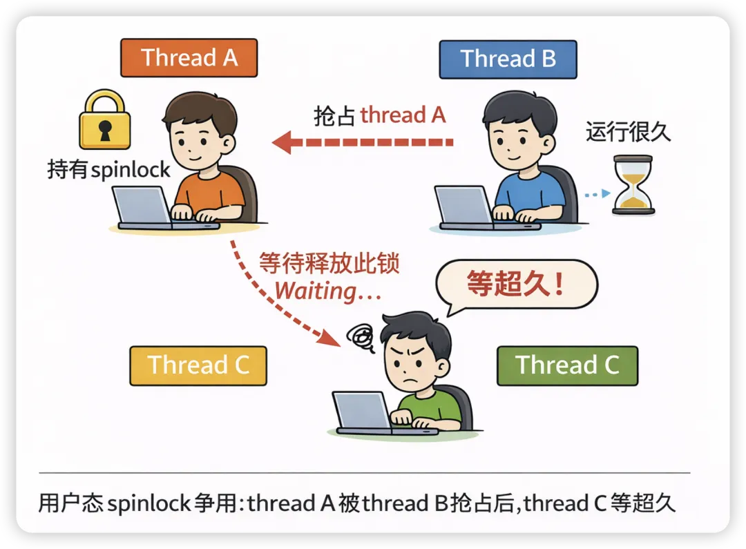 用户态spinlock争用场景示意图
