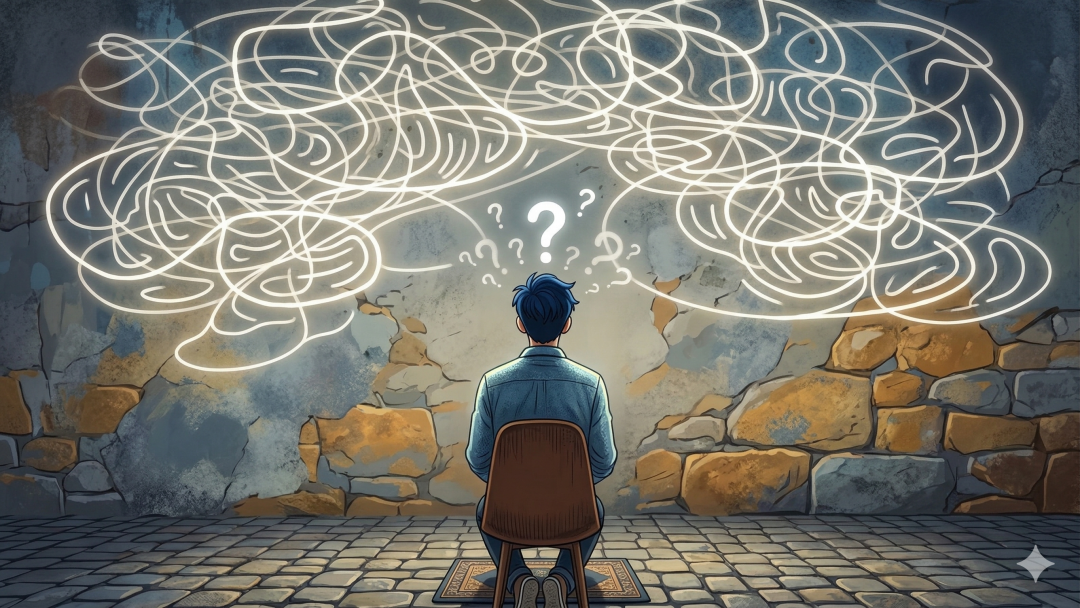 表现困惑思考的抽象概念图