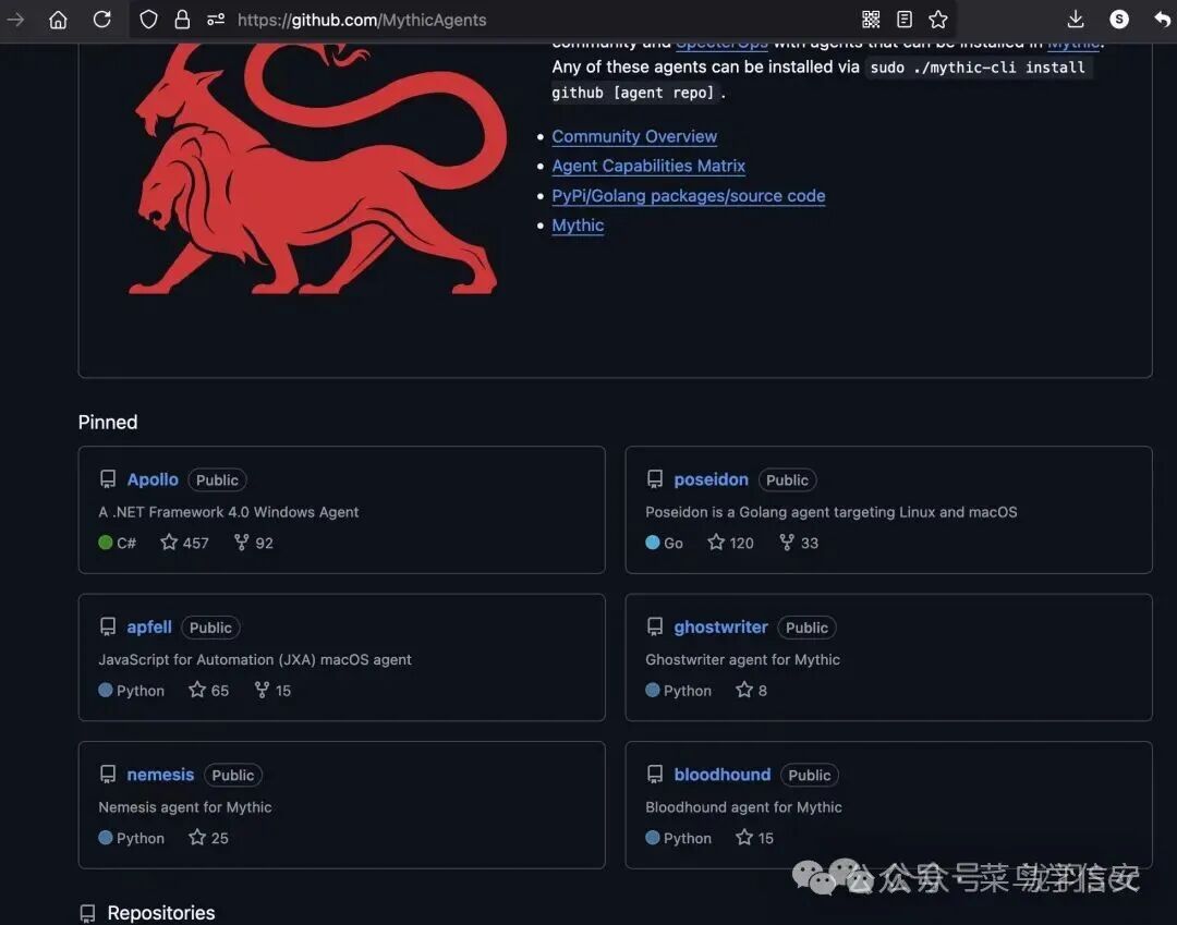 Mythic 框架的 GitHub 仓库页面