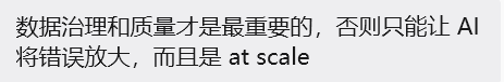 数据治理和质量才是最重要的,否则只能让 AI 将错误放大,而且是 at scale