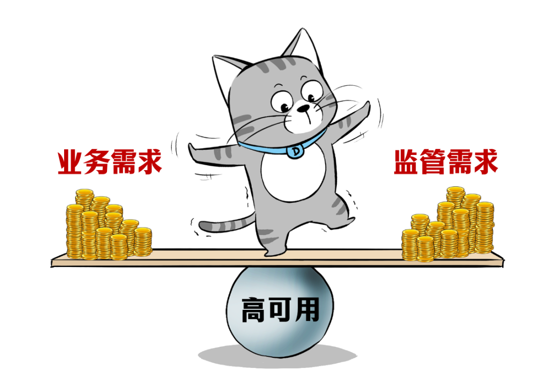 卡通插画：猫站在天平上，平衡业务需求与监管需求