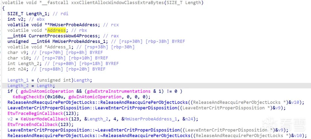 xxxClientAllocWindowClassExtraBytes函数反编译代码
