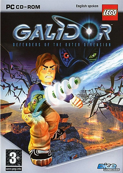 乐高Galidor游戏封面,外星废墟场景与角色
