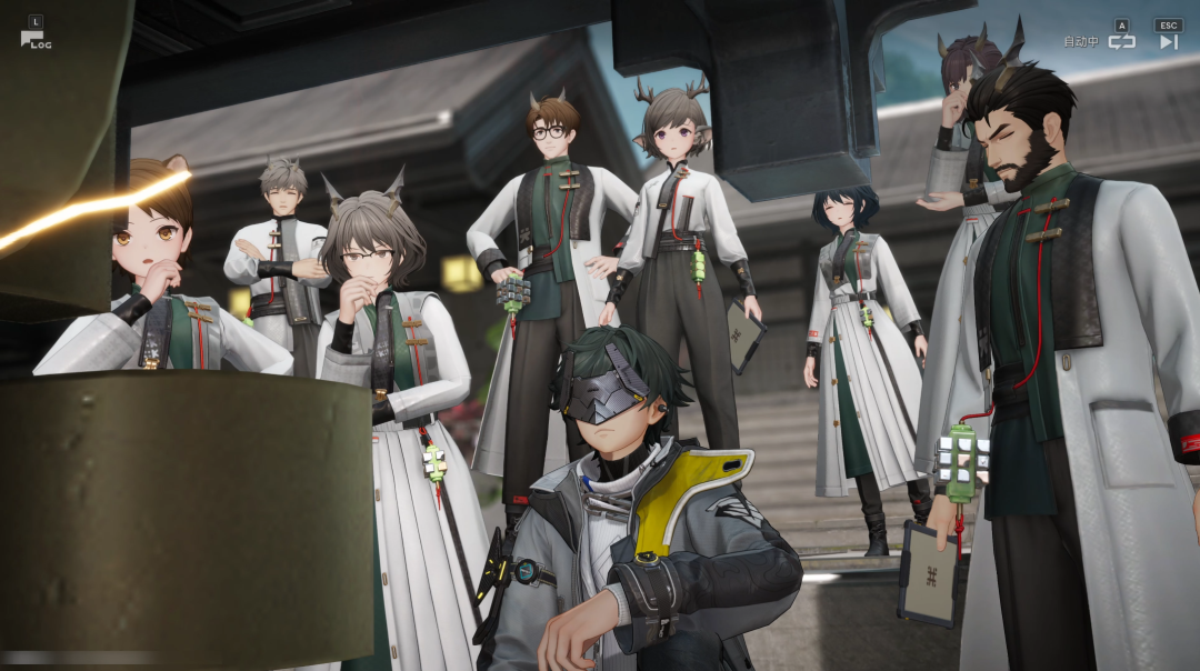 多位角色聚集在室内的游戏对话场景