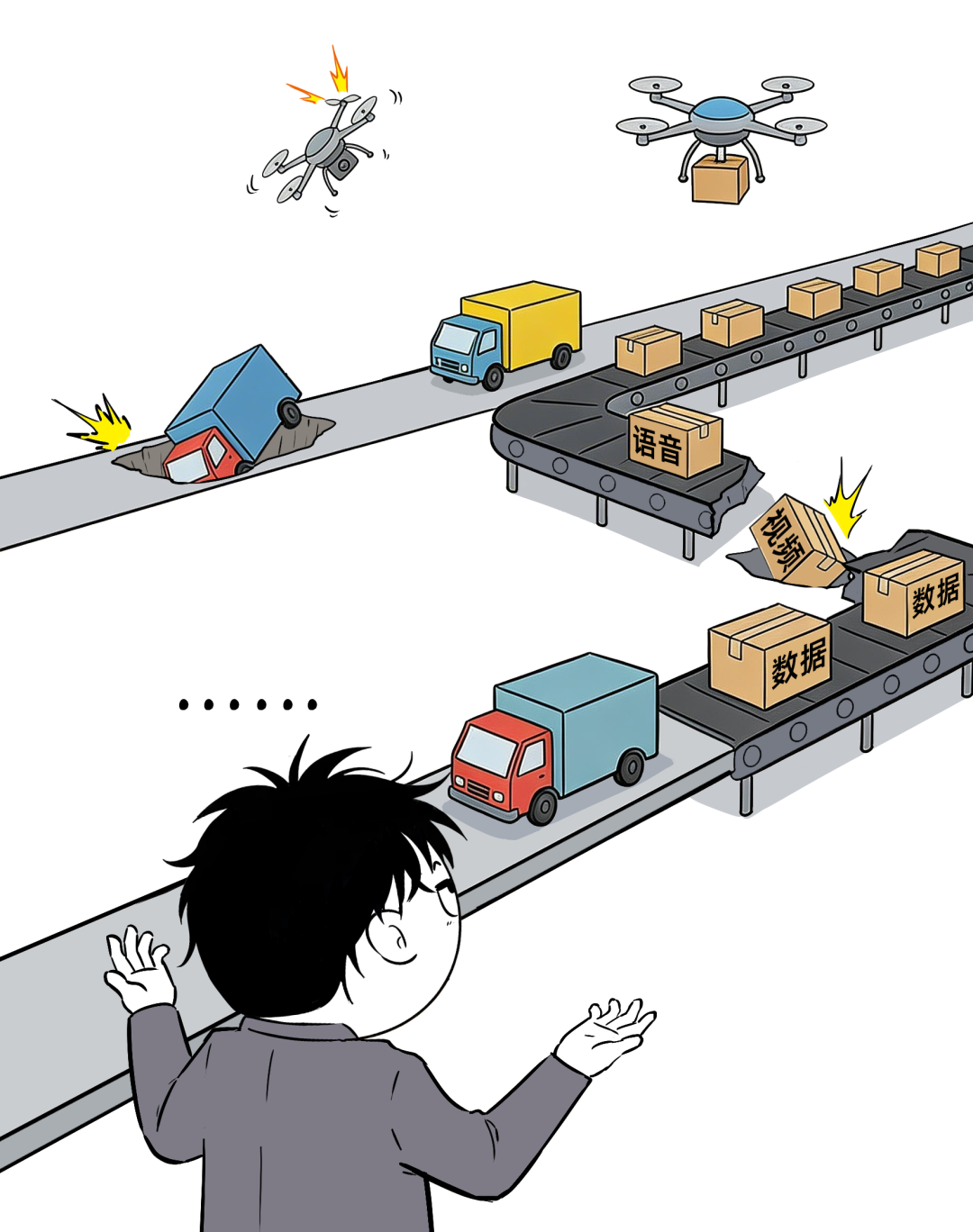 物流与数据传输场景故障漫画