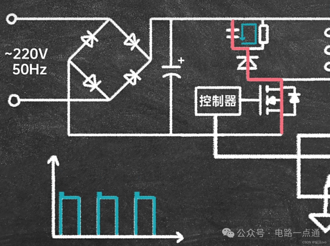 反激电源RCD吸收电路工作原理示意图