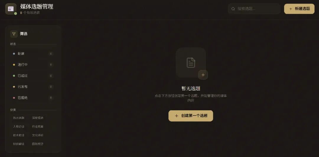 媒体选题管理工具界面截图