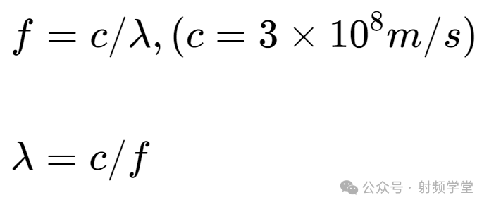 频率与波长的转换公式 f=c/λ 和 λ=c/f 手写体展示