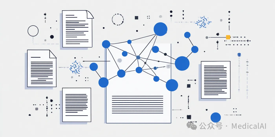 一幅展示文档、数据与网络结构关联的简约示意图