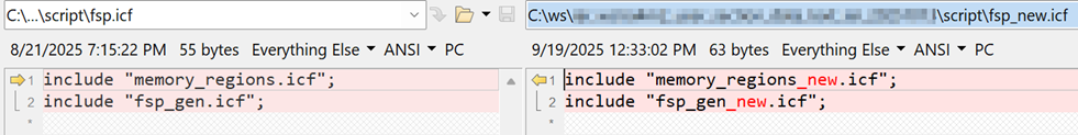 IAR fsp_new.icf 引用修改后的memory_regions_new.icf与fsp_gen_new.icf