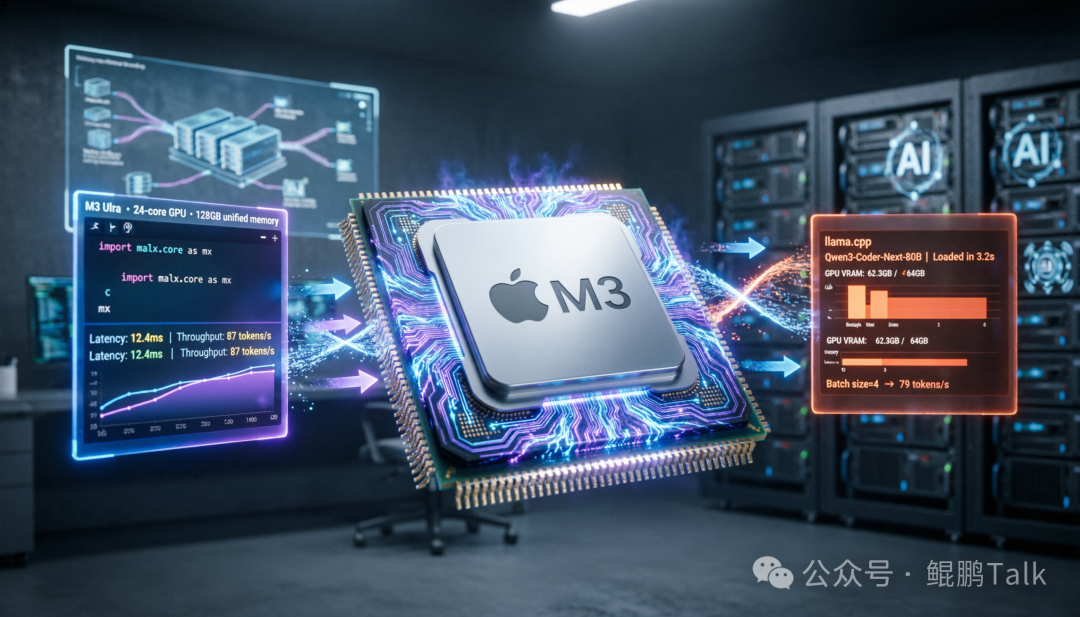 M3 Ultra芯片运行Qwen3-Coder-Next 80B模型性能数据图