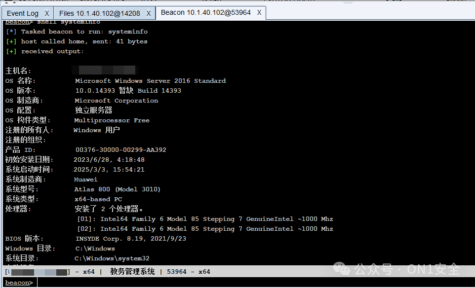 执行systeminfo命令结果截图