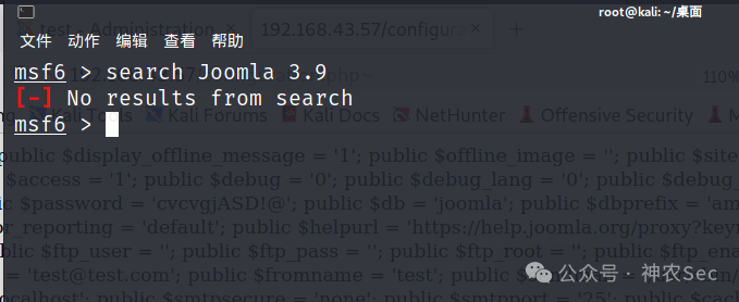 msf 搜索 Joomla 3.9 无结果