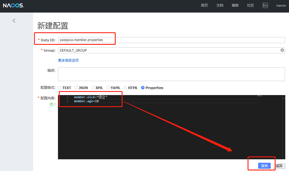 Nacos 后台新增配置界面