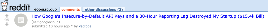 Reddit用户分享的谷歌云API密钥问题帖子