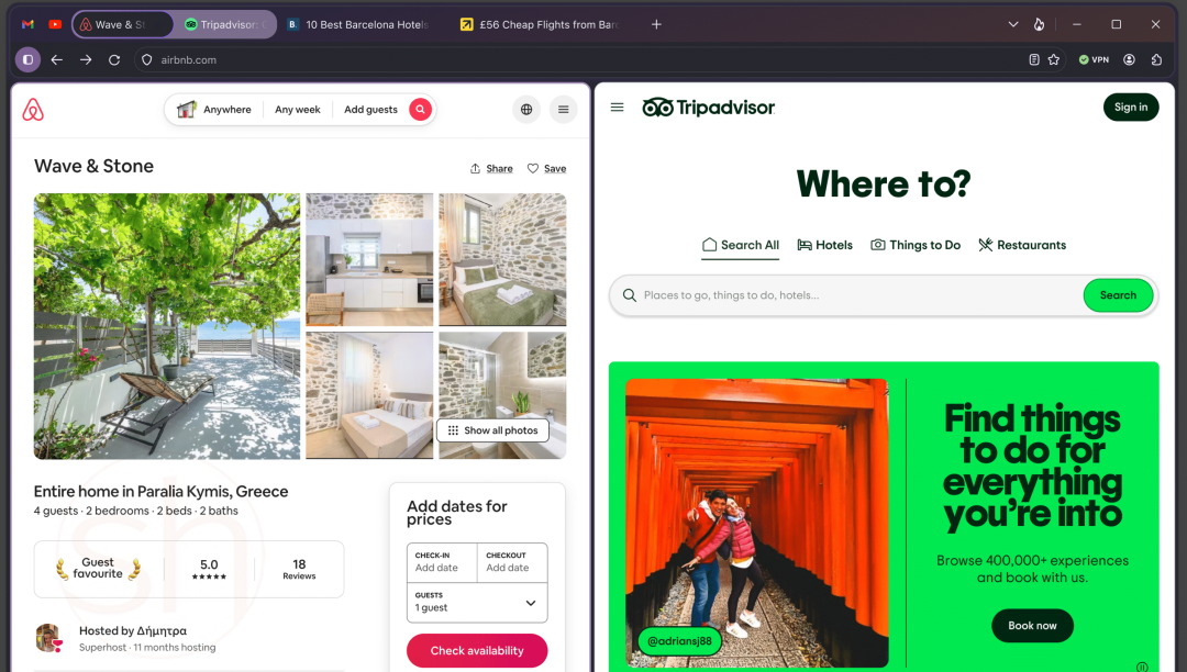 Firefox Nova 设计下，多个标签页与网页内容的视觉效果