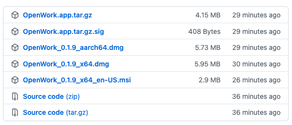 OpenWork GitHub仓库发布的文件列表