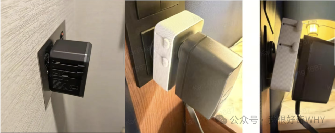 不同充电器插入墙壁插座的场景图