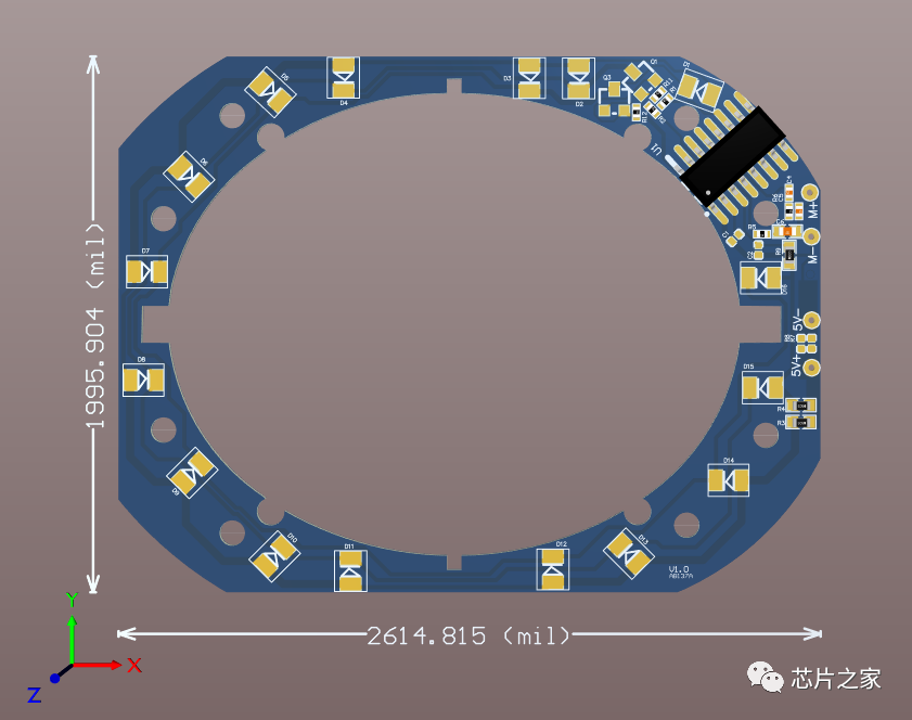环形 PCB 设计渲染图