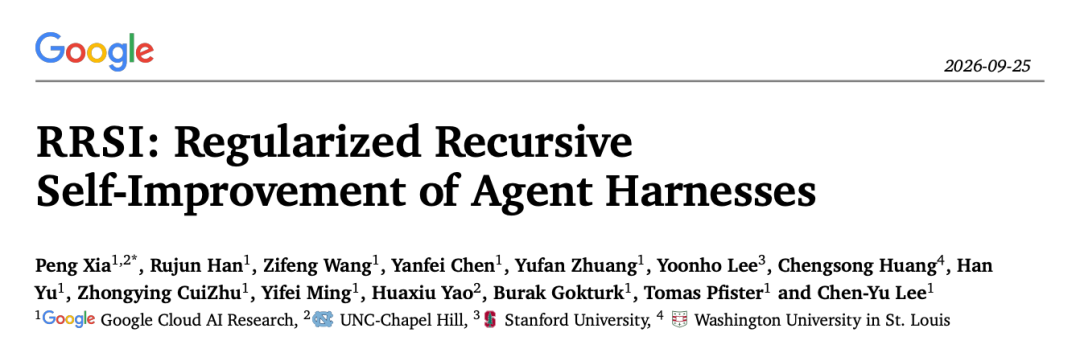 RRSI论文标题页：Regularized Recursive Self-Improvement of Agent Harnesses