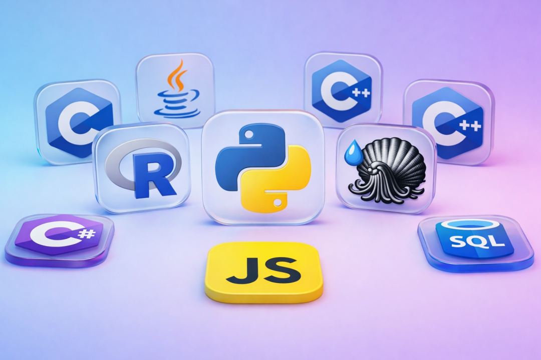主流编程语言与数据库技术3D图标