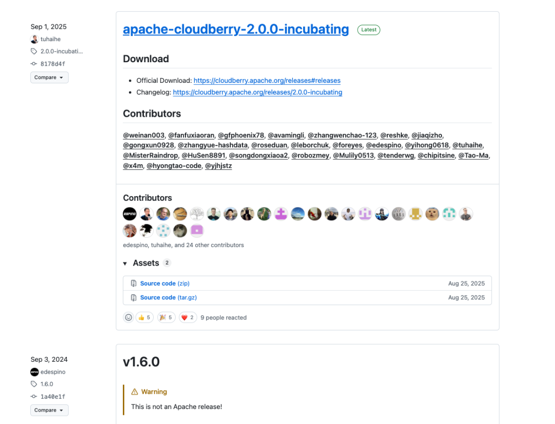 Apache Cloudberry 在 GitHub 上的版本发布页面