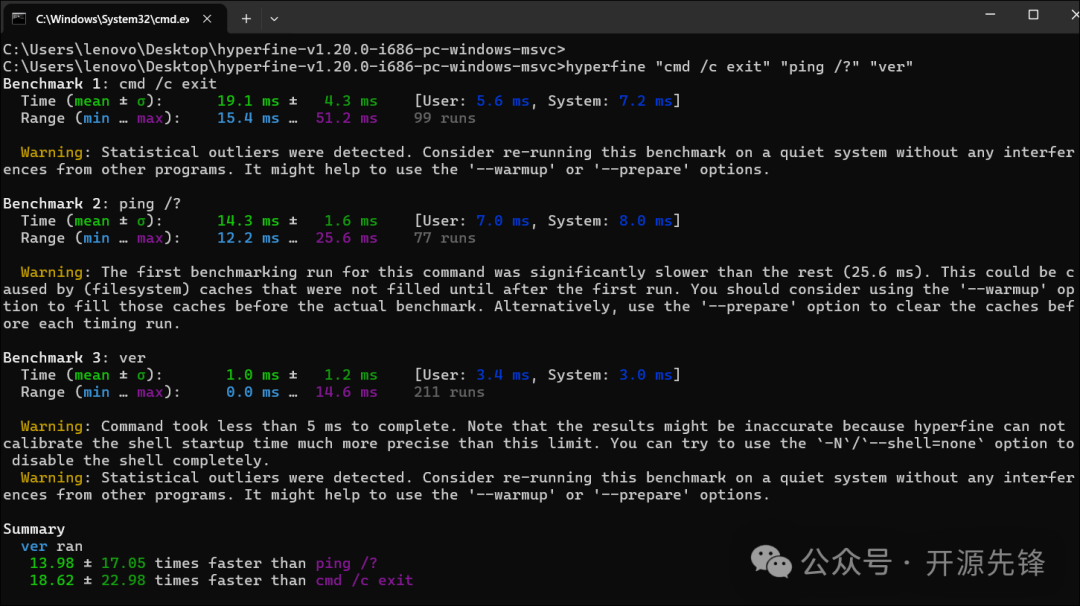 测试 cmd, ping, ver 命令启动耗时对比