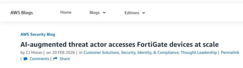 亚马逊AWS安全博客关于AI增强威胁攻击者的文章截图