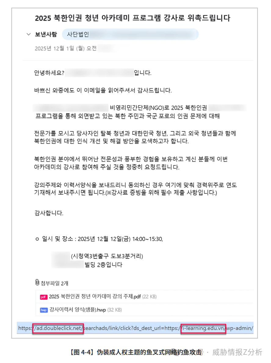 冒充NGO的钓鱼邮件截图，底部包含恶意链接