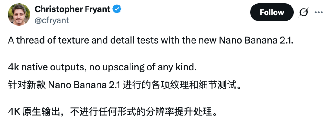 Nano Banana 2.1 4K 原生输出纹理测试帖