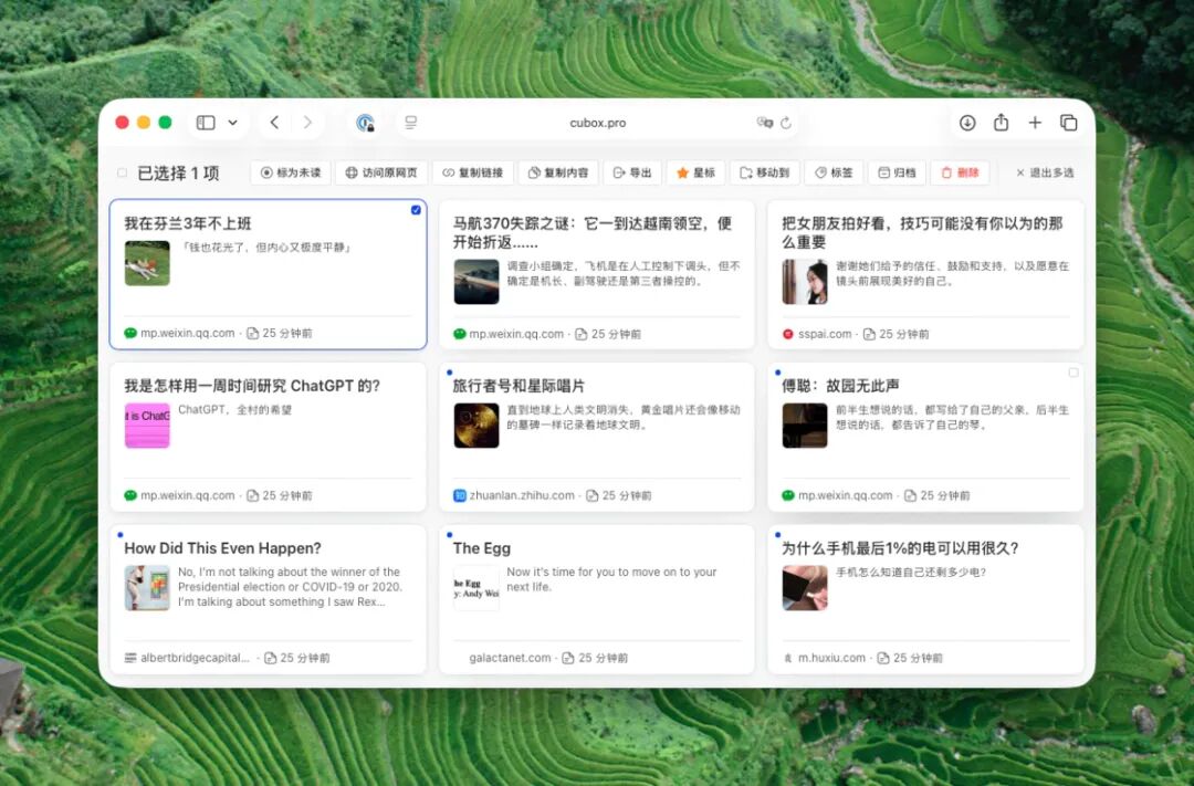 Cubox 批量编辑与平铺视图界面