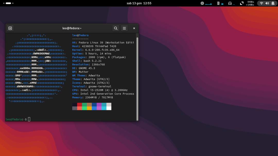 Fedora 39桌面终端运行fastfetch展示系统详细信息