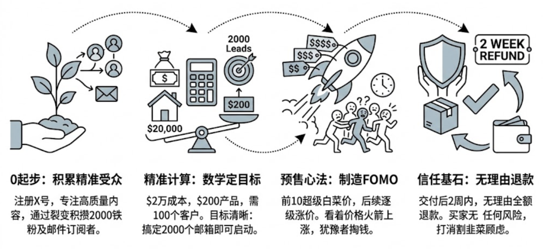 从零启动到建立信任的四阶段营销策略图