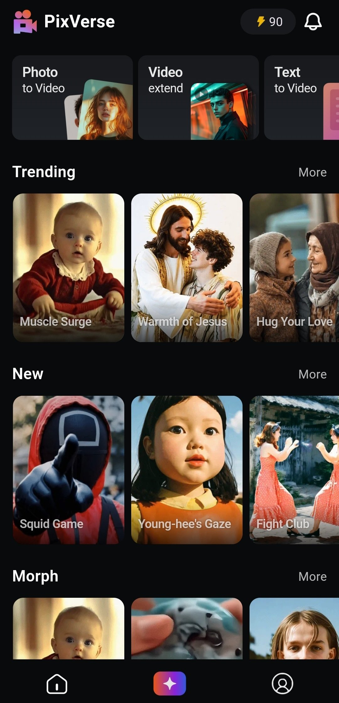 PixVerse应用界面，展示视频生成功能入口及热门、最新内容缩略图
