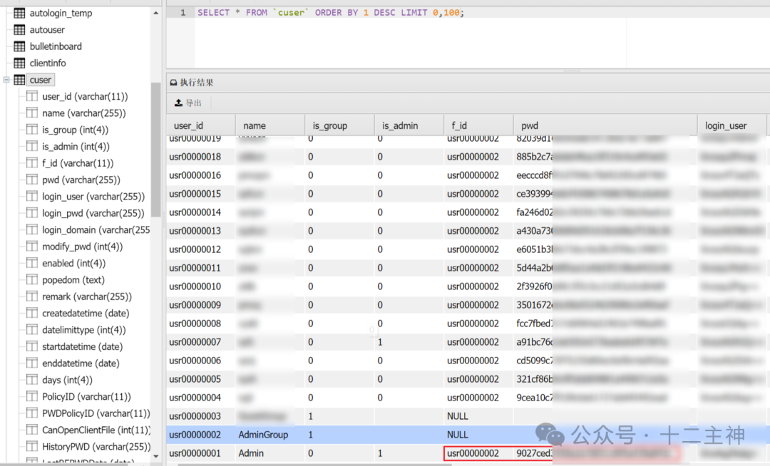 从10.233数据库查询管理员密码