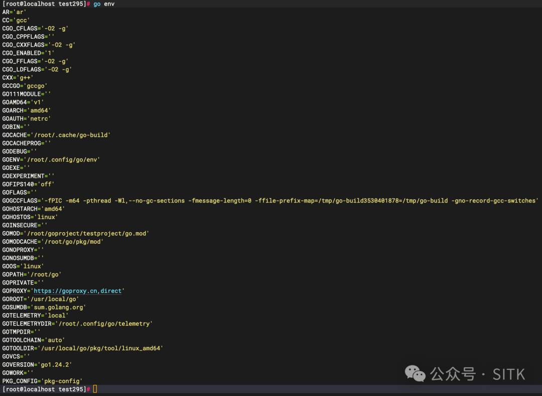 Linux终端下go env命令输出